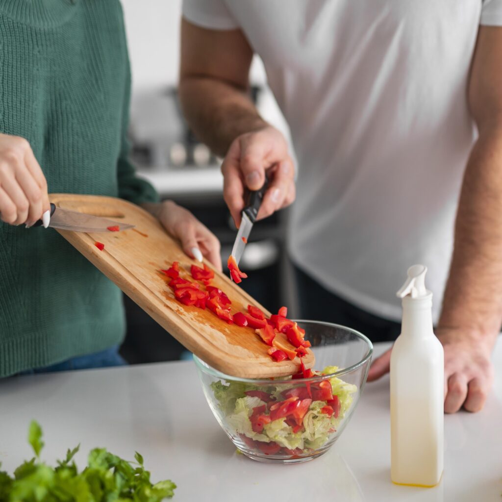 couple cooking home